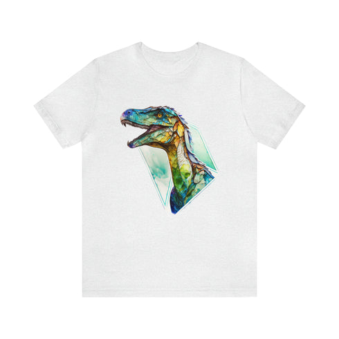Stained Glass Velociraptor - Short Sleeve Tee Ash
